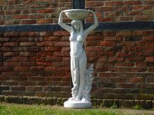 Large sculpture of a woman with bowl - made entirely of stone - 120 cm