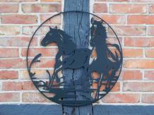 Wandornament Paarden - Zwart - Metaal - Rond