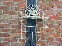 Vintage Wall Rack with Hooks - Old White - Wrought Iron