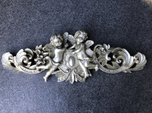 Engelen wandornament, kaststuk, polystone-zilver kleur.