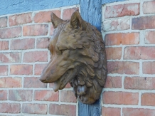 Wolf's head - polystone - in oxide - wall decoration