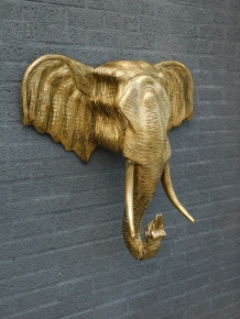 Large wall ornament of an elephant, gold-black look, very large and sturdy!