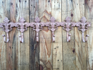 Wall coat rack, cast iron old white rust look, 6 angles.