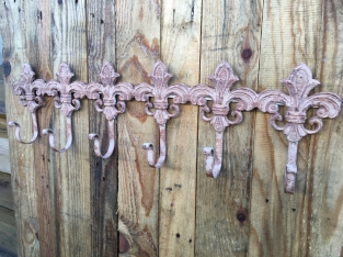 Wall coat rack, cast iron old white rust look, 6 angles.