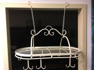 Cups Hanger - iron spice-game rack with 8 double hooks, white
