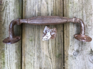 Door handle round-base made of solid iron - large- rust brown coated.