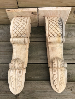 Beautiful set of snaks, mantel console, large wall console set hand carved from colonial wood, very fine!