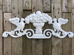 Wall ornament cast iron pigeon, old white-rust.