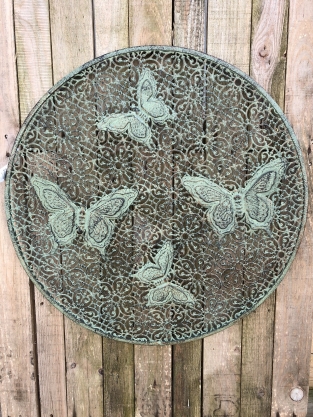 Wall ornament-metal-green-butterfly rack, round- beautiful!!