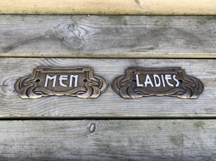 Set of signs for toilet door, cast iron painted, Man + Woman, nice heavy duty design