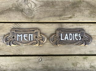 Set of signs for toilet door, cast iron painted, Man + Woman, nice heavy duty design