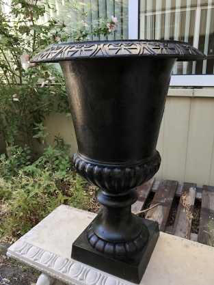 Heavy cast iron planter vase for outdoor use - black