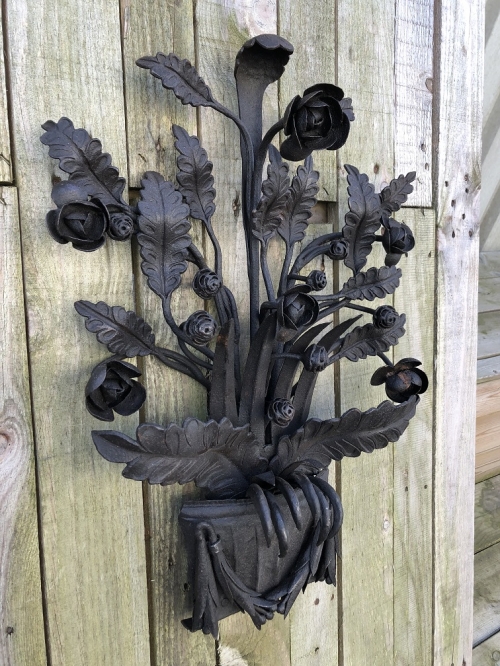 Wrought iron wall ornament, rose motif, very beautiful and unique piece!