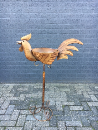 Large decorative rooster with bowl, metal