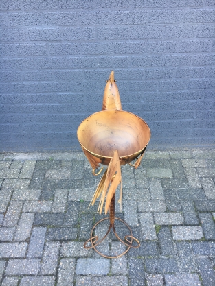 Large decorative rooster with bowl, metal