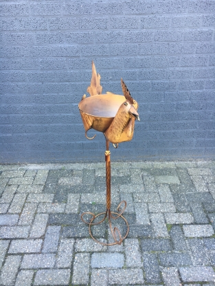 Large decorative rooster with bowl, metal