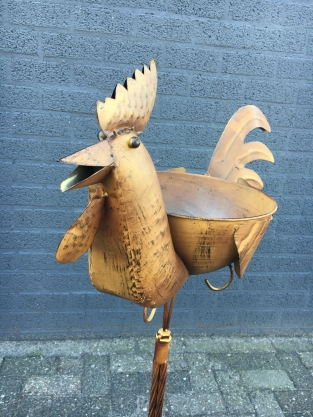 Large decorative rooster with bowl, metal