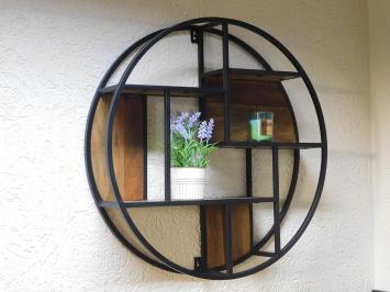 Industrial wall rack Xl - round - mango wood and metal