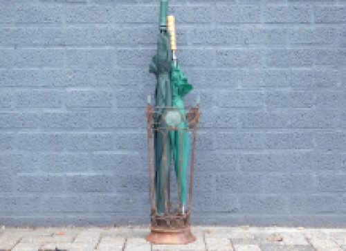 Umbrella stand - wrought iron with hardwood base