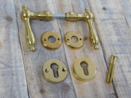 Set of door hardware - polished brass - including security rosette