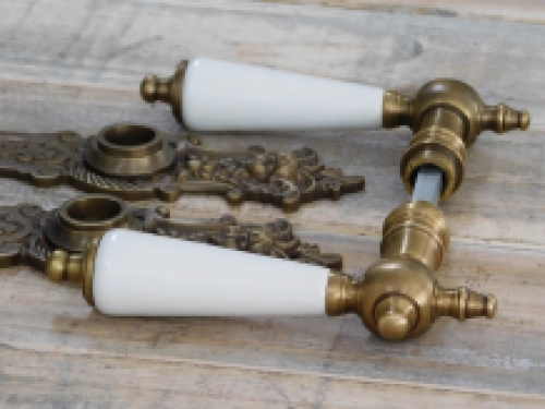 Door hardware set BB 72 - Art Nouveaux - patinated brass - porcelain handles