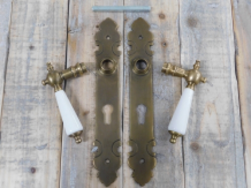 Classic door hardware set - PZ 92 - for cylinder lock - patinated brass