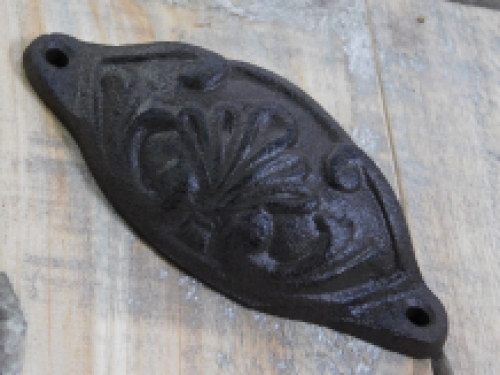 Drawer handle, door handle, furniture hardware, with beautiful motif, antique iron, brown