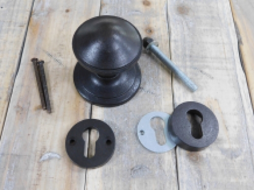 Türknauf mit Knaufrosette - und Sicherheitsrosetten - Eisen antik, dunkel braun