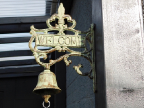 Wandglocke - Glocke Welcome, Gusseisen grau blau