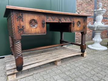 Beautiful used nostalgic antique oak desk, substantial in size.