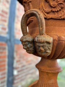 Large garden vase on column XL - all cast iron - oxide