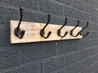 coat rack with 5 double hooks in antique iron.