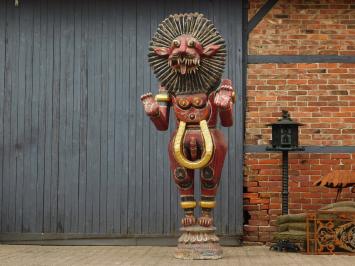 Historische Balinese tijger rood XXL - handgemaakt van hout - authentiek