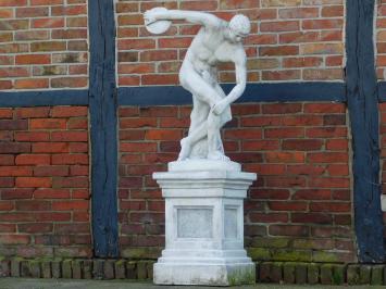 Discobolus op Sokkel - 155 cm - Volledig Steen