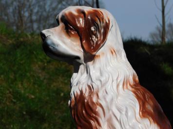 Beeld Hond - 76 cm -Polystone - Wit met Bruin