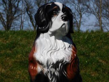 Statue Hund - 76 cm -Polystone - Schwarz, Weiß mit Braun