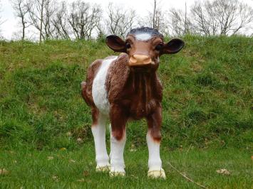 Statue Calf - 105 cm - Brown White - Polystone 