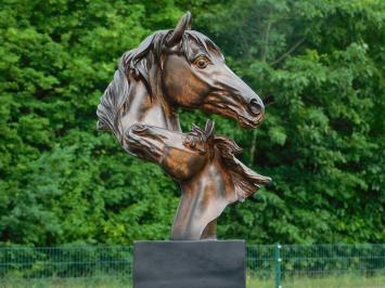 Statue Stute mit Fohlen - 45 cm - Holzoptik