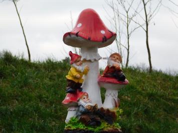 Pilz mit Zwergen - 50 cm - Polystone