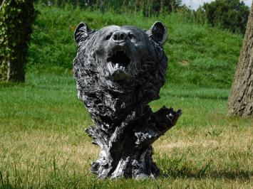 Beeld Berenkop - Polystone - Zilvergrijs met Zwart