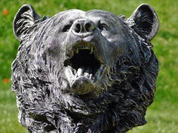 Statue Bear Head - Polystone - Silver Grey with Black