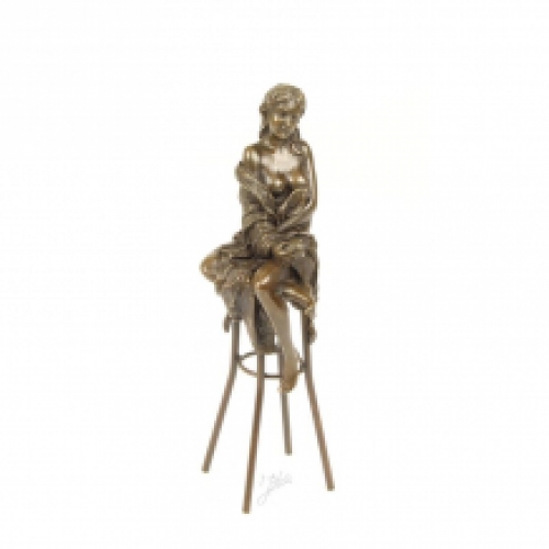 A bronze statue/sculpture of a lady on a bar stool (12)