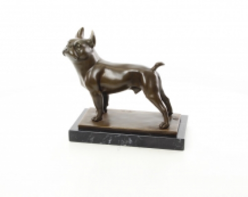 A bronze statue/sculpture of a French bulldog