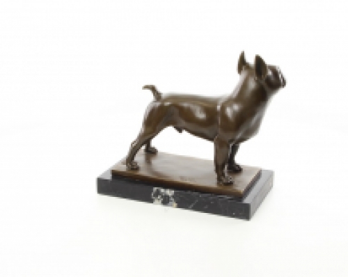 A bronze statue/sculpture of a French bulldog