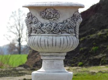 Flowerpot with Roses on Pedestal - 100 cm - Stone