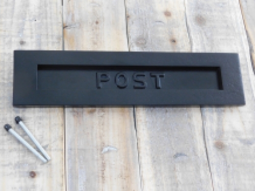 Letter slot post flap, iron, painted black with flap spring