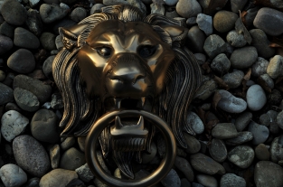 Hefty aluminum-brass color impression full lion head.