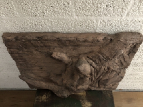 Wall ornament wood look with 3D image of a rhino, polystone-wood.