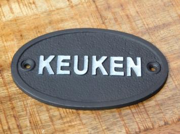 Door sign Kitchen - Cast iron - Oval - Black and White