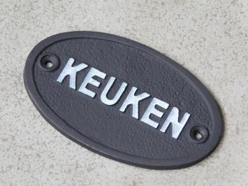 Door sign Kitchen - Cast iron - Oval - Black and White